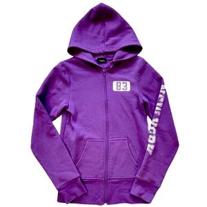 Rue21 size medium purple zip hoodie, white 83 on front & New York down sleeve